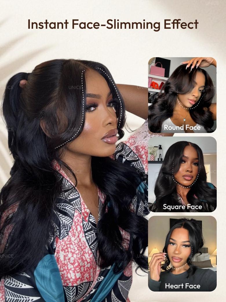 UNice 13x4 HD Real Scalp™ Wig & 7x5 Invisible Lace Frontal & Feathered Layers Drawstring Loose Wave with Face Framing Curtain Bangs