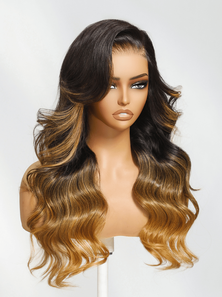 UNice Black to Caramel Ombre Wig With Side Part Face Framing Layers