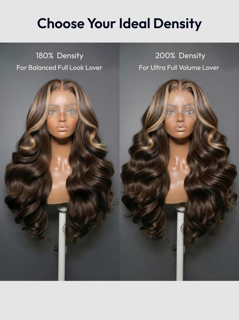 UNice 360 HD Lace Pre-plucked Luxury Raw Virgin Hair Chocolate Brown Balayage Body Wave Wig with Money Piece Highlights