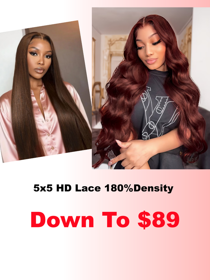 [24"=$119] 5x5 HD Reddish Brown body wave & 4x4 Pre-Cut Lace Chocolate Brown Yaki Straight Glueless With Drawstring Wig