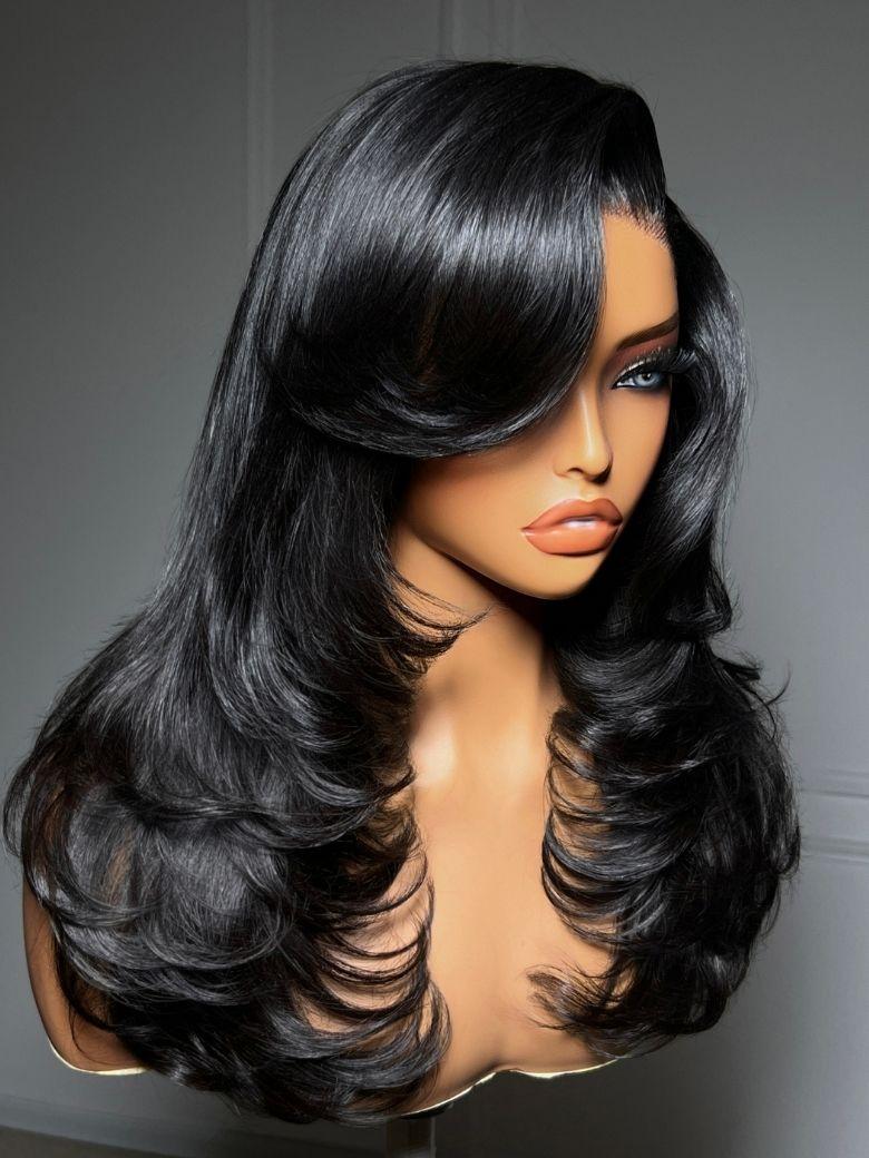 UNice Bye-Bye Slip™ Wig Feathered Layer Left Side Part 200% Density Wig with Secure Silicone Strips and Drawstring