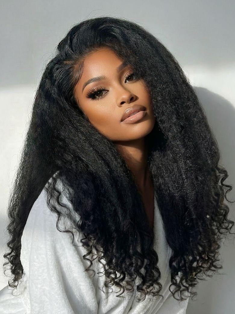 [18"=$99] UNice EasiContour™ V Part Glueless Yaki Straight Wig With Invisi Drawstring 100% Human Hair 180% Density