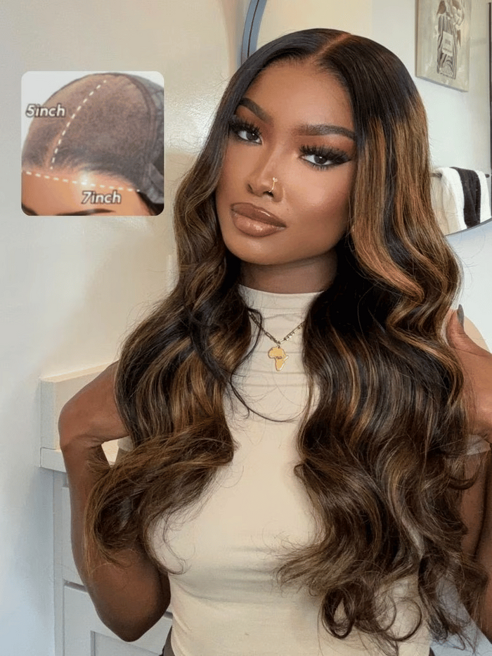 7x5 Bye Bye Knots™ Glueless Lace Wig Balayage Highlight Body Wave Wig