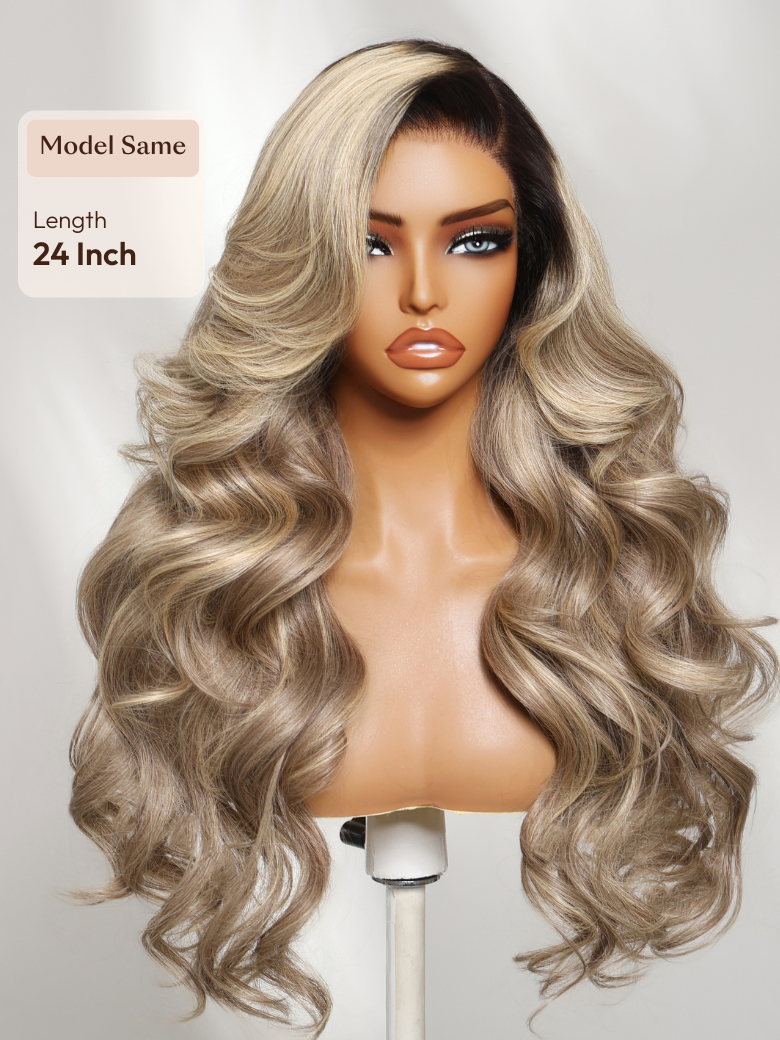 UNice Ash Blonde With Brown Roots No Slip 13x4 Pre-Everything™ Lace Frontal Body Wave Wig with Invisi Drawstring