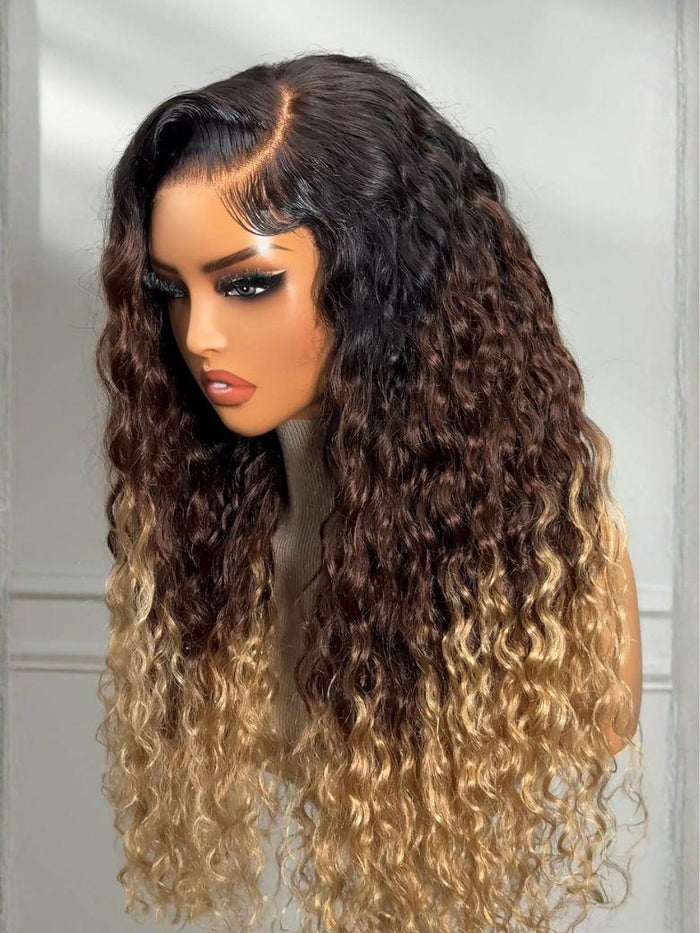 [Today $89] UNice Bye-Bye Knots 7x5 Lace Black to Brown to Blonde Ombre Water Wave Wig with Invisi Drawstring