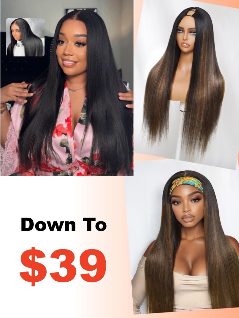 UNice Bye Bye Knots™ Wig 7x5 Glueless Lace With Elastic Drawstring Yaki Straight Wig