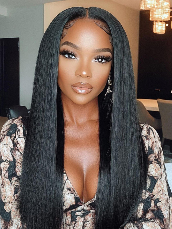 20" 5x5 Thin HD Pre Cut Pre Bleached BlendAway Lace Closure Glueless Yaki Wig 180% Density