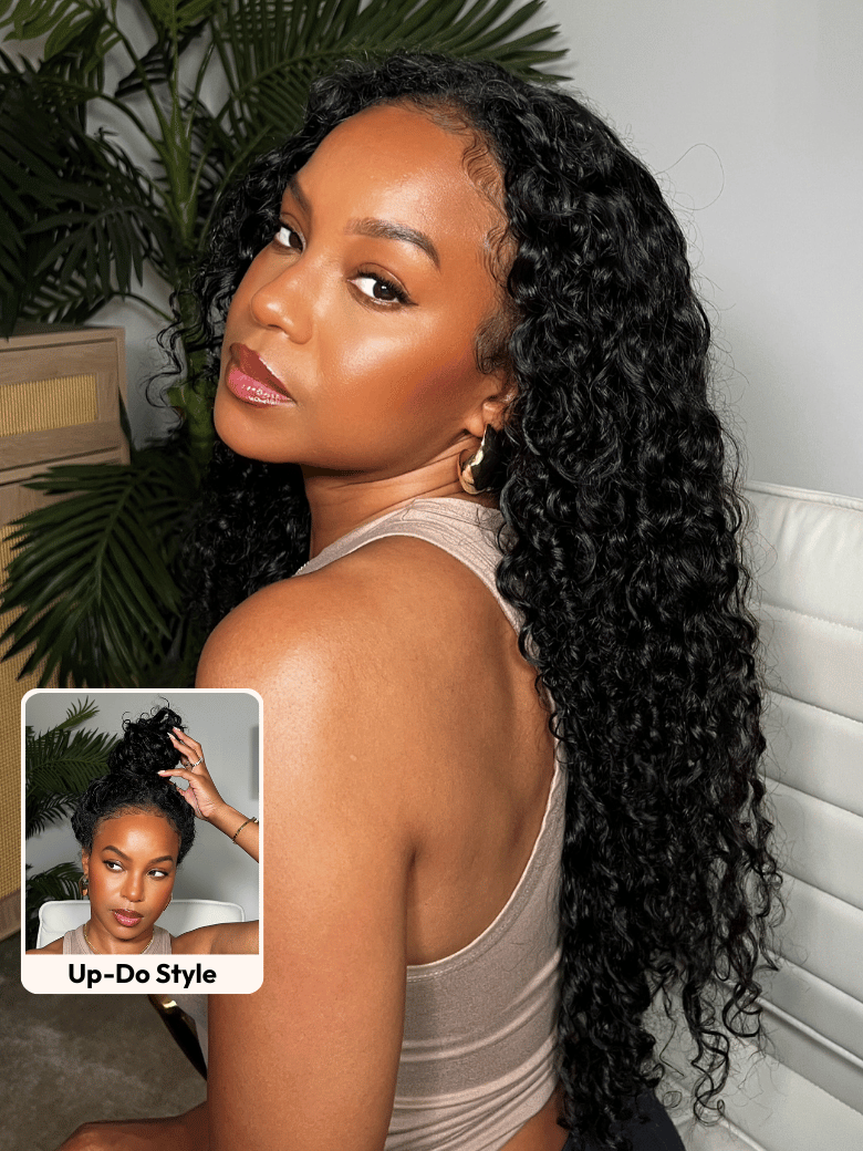 [US Only] 16 Inch Glueless Breathable Middle Part Lace Kinky Curly Wigs Natural Hairline