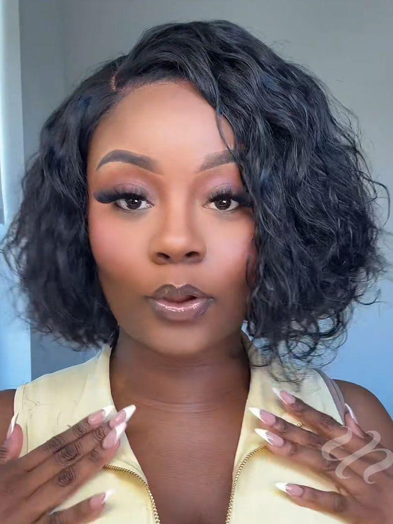 UNice Bye-Bye Slip™ 6X4 Glueless Lace "C" Side Part Loose Wavy Bob 220% High Density Drawstring 100% Human Hair Wig For Beginners