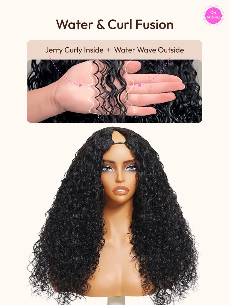 [US Only] [Only 14 new users needed] 16 Inch Glueless Breathable Jerry Curly Vpart Wigs Natural Hairline