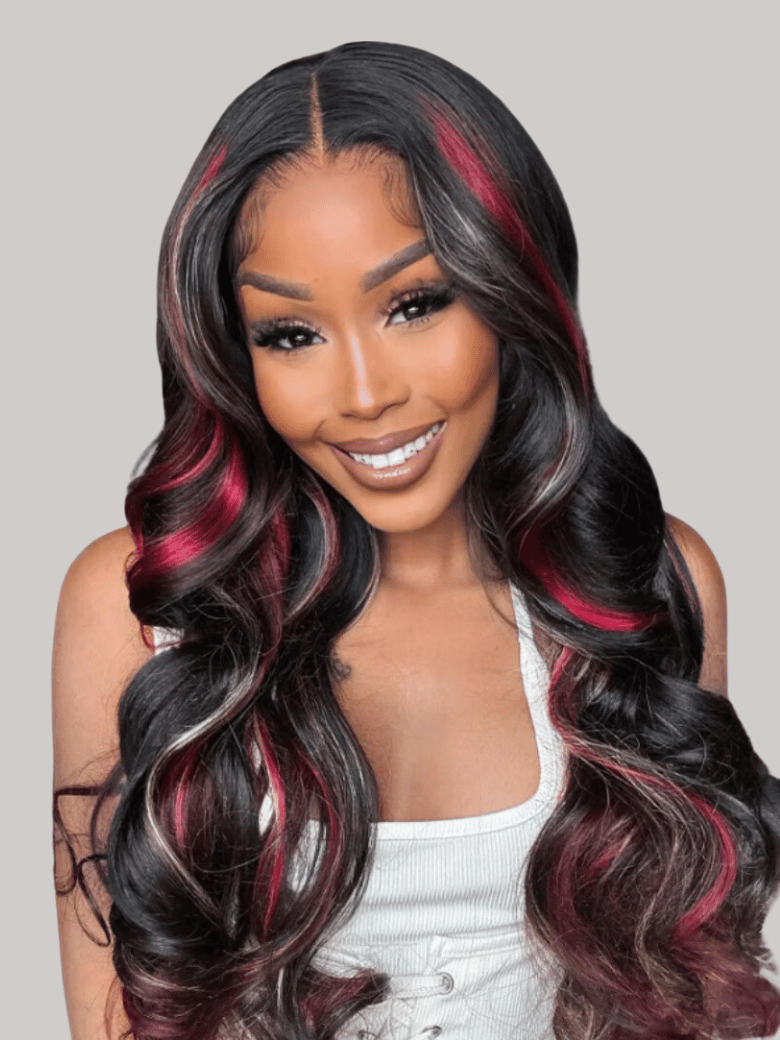 7x5 Bye Bye Knots™ Glueless Lace Red Blonde Highlights Loose Wave Wig 150% Density