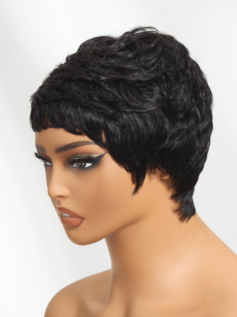 UNice Pixie Cut Baby Bangs Black Human Hair Glueless Wig