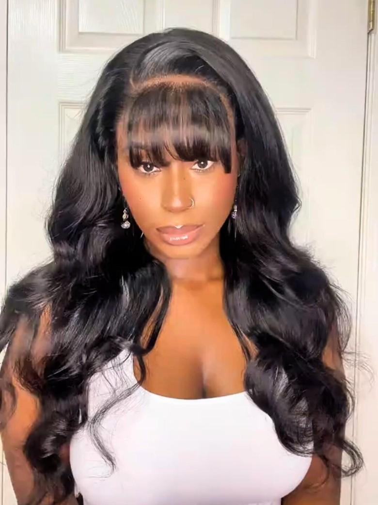 From 22'' Drawstring 13x4 Pre-Everything Side-Part Fluffy Loose Wave Wig With Wispy Air Bangs