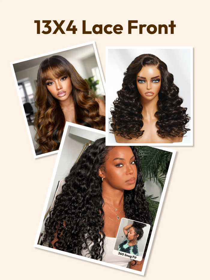 [All 13x4 Front] 200%/ 150% Density Wide Front Lace Fluffy Loose Wave/ Chocolate Brown/ Side Swept Bangs/ Bouncy Water Wave Curly/ Burnt Orange Wigs