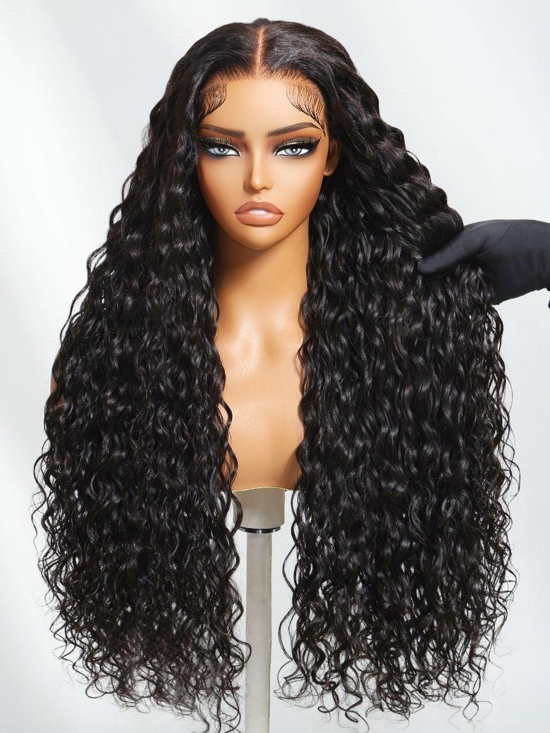 7x5 Bye-Bye Knots Glueless Wet & Wavy Water Wave Invisible Knots With Invisi Drawstring With Free Baby Hair