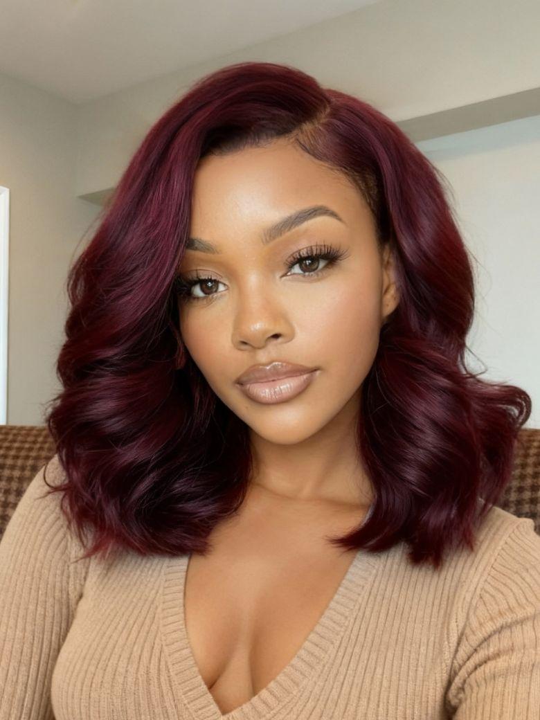 UNice Bye-Bye Knots™ 7x5 Lace Black Cherry Layered Wolf Cut with Wispy Bangs&Body Wave With Curtain Bangs Drawstring Wig