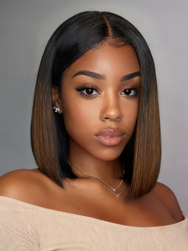 Unice Bye-Bye Knots 7x5 Lace Black to Chestnut Brown Ombre Yaki Bob Wig