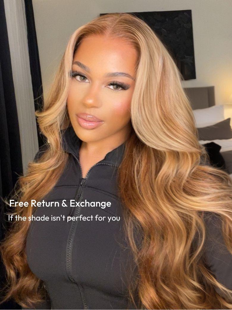 7x5 Bye-Bye Knots Wig Pre-Cut Glueless Lace Honey Blonde Body Wave Wig With Bleached Clean Knots