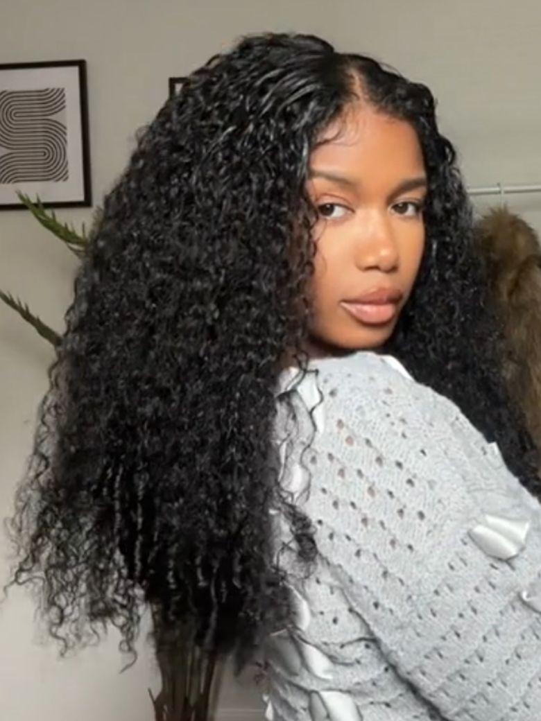 UNice InvisiBlend™ V Part Curly Texture Drawstring Human Hair Wig With Finger Coil Ends