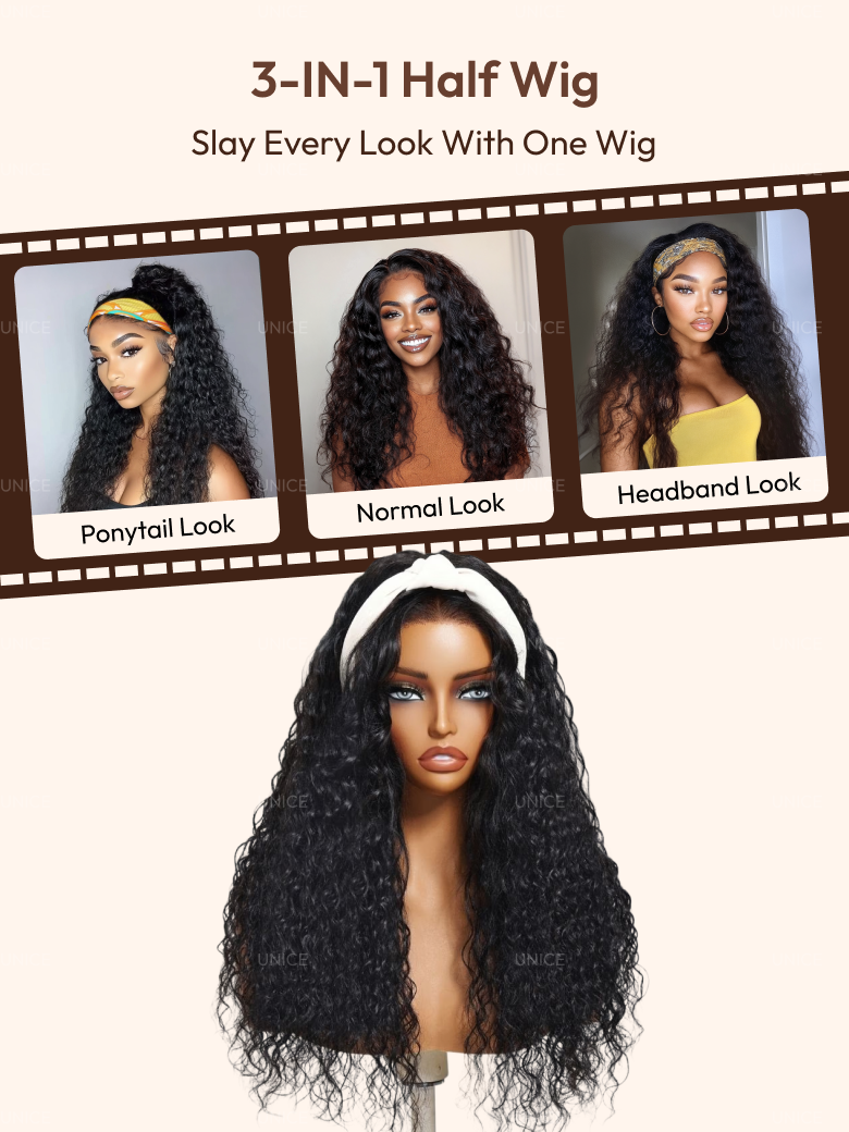 [Invisi Blend] UNice Blend & Secure Half Wig & 7x5 Bye Bye Knots Water Wave With Glueless Drawstring