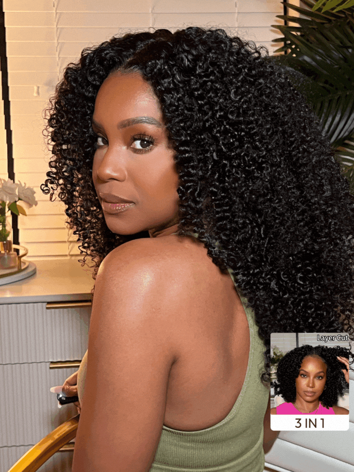 [From 22"] UNice Maxreal Kinky Curly Glueless 2x4 Lace Part Black Half Wig