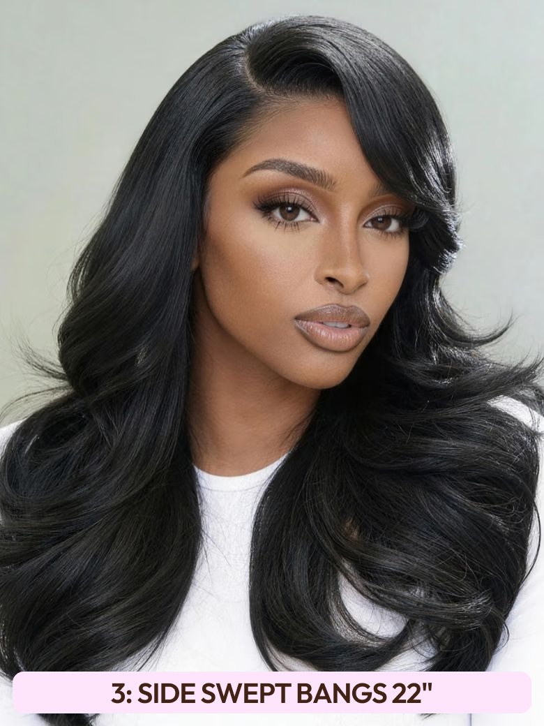 [All 13x4 Front] 200%/ 150% Density Wide Front Lace Fluffy Loose Wave/ Chocolate Brown/ Side Swept Bangs/ Bouncy Water Wave Curly/ Burnt Orange Wigs