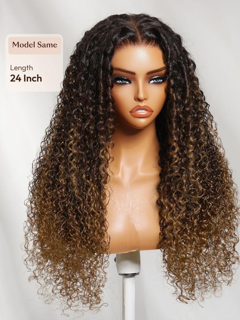 UNice 7x5 Bye Bye Slip™ Glueless Lace Dark Brown to Caramel Ombre with Dark Roots Jerry Curly Wig with Spiral Curls