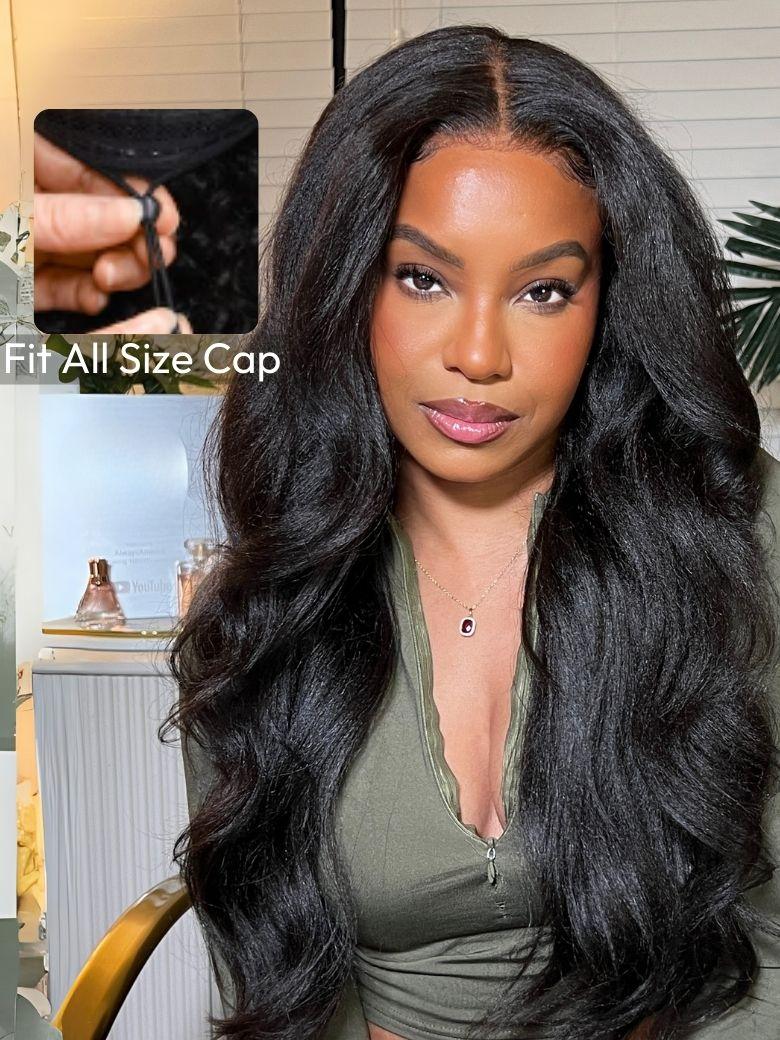 EasiContour™ V Part Glueless Yaki Glueless Wig With Invisi Drawstring 100% Human Hair