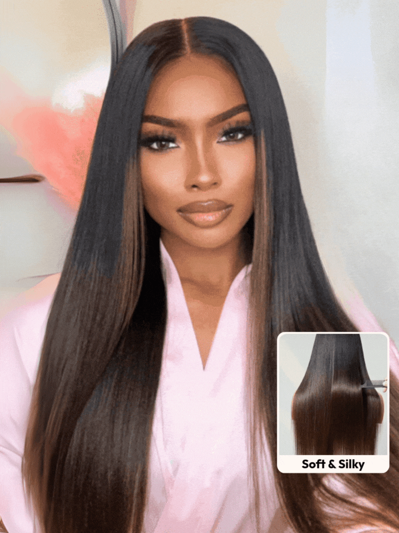 Unice Bye-Bye Knots 7x5 Lace Black to Chestnut Brown Ombre Yaki Bob Wig