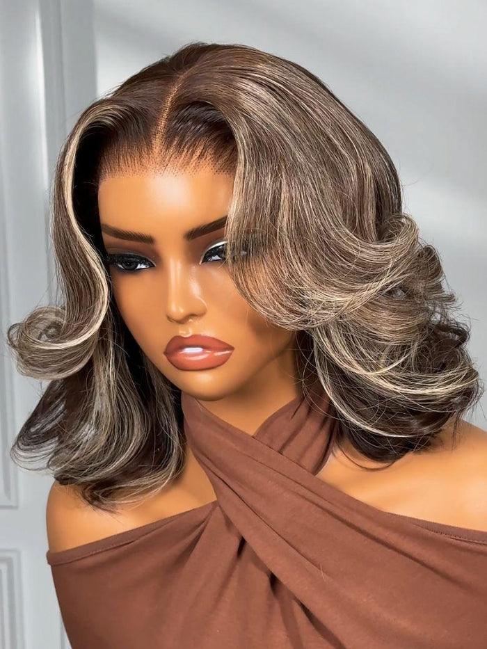 [Flash Sale] UNice 13x4 Pre-Everything™ Pre-Cut Lace Frontal Dark Brown with Face Framing Highlights Layered Cut Bob Drawstring Wig Limited Sale