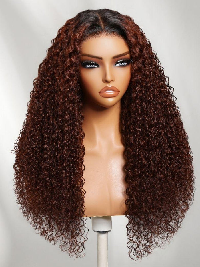 UNice 13x4 Pre-Everything™ Lace Frontal Auburn Red With Dark Roots Gluless Jerry Curly Wig with Invisi Drawstring