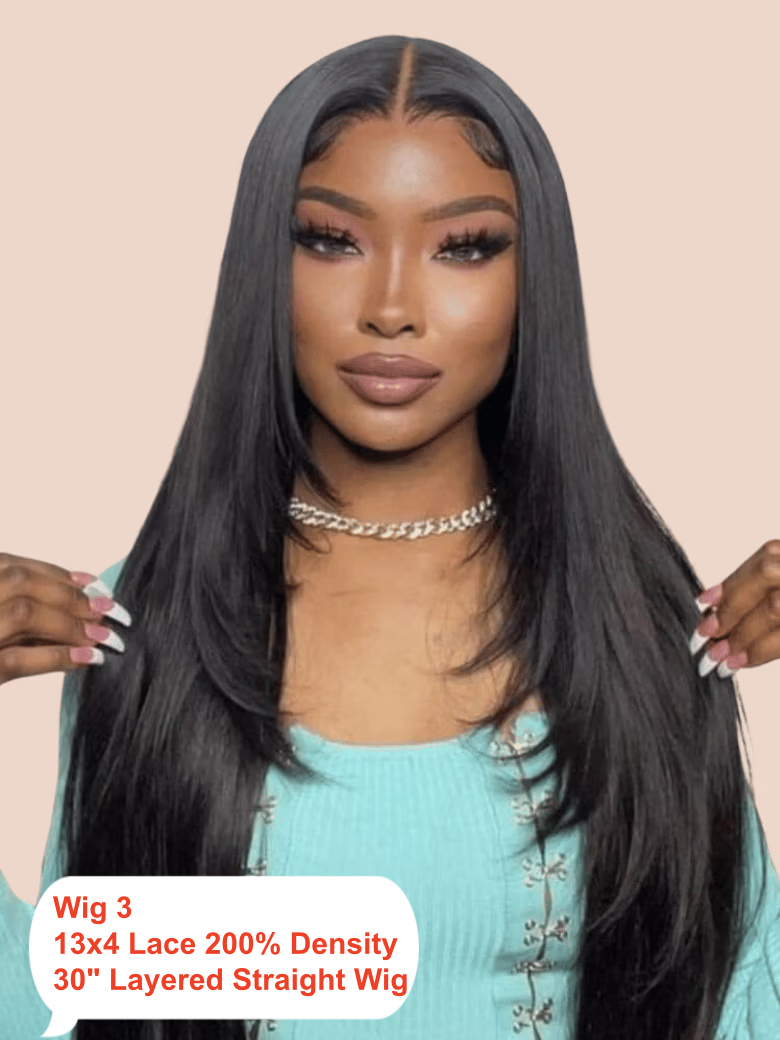 22"-30" 13x4/4x4 Ombre Chestnut Brown Yaki Straight&  Burnt Orange/Black Butterfly Wolf Layered Cut Straight Wig