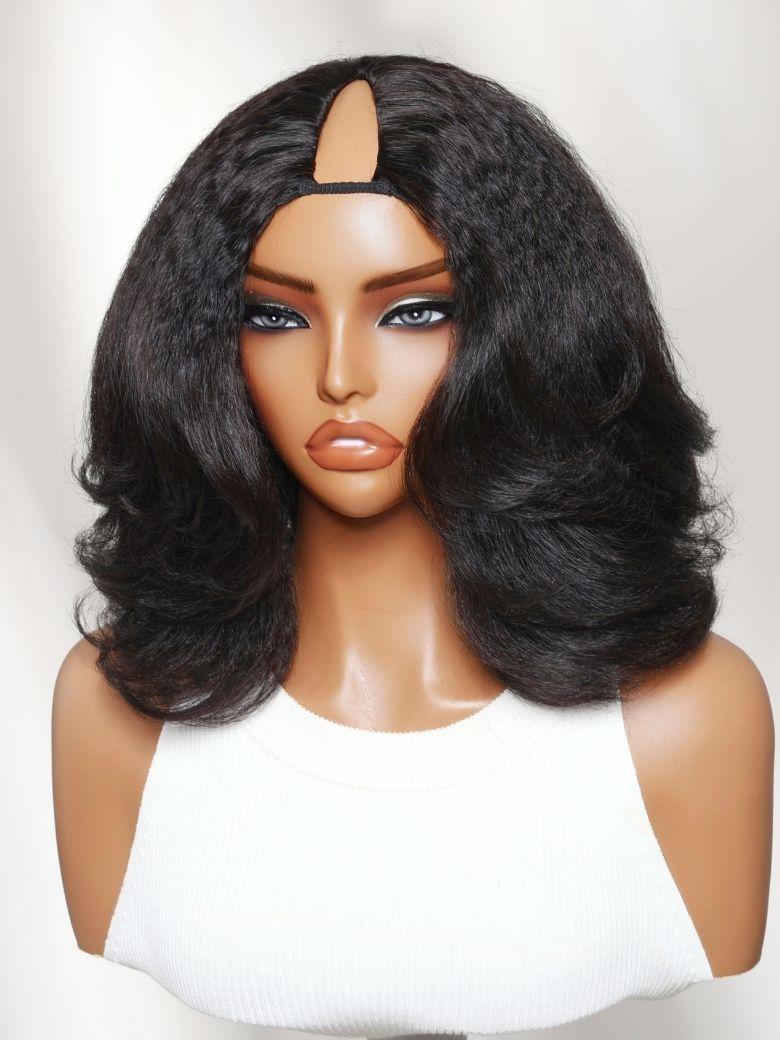 UNice InvisiBlend™ V Part Curly Texture Drawstring Human Hair Wig With Finger Coil Ends
