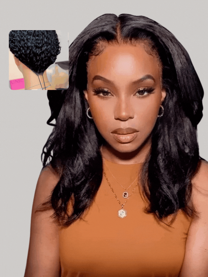 [From 18"] EasiContour V Part Glueless Kinky Straight Bouncy Natural Black Wig
