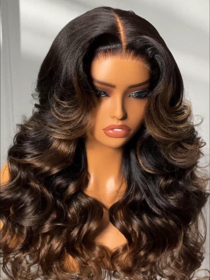 UNice 7x5 Bye Bye Slip & 13x4 Pre-Everything Lace Black to Chestnut Brown Ombre Yaki Straight Wig With Invisi Drawstring