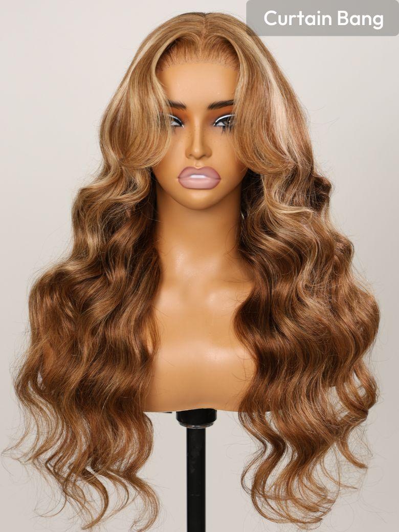 UNice 13x4 Pre-Everything™ Lace Frontal Honey Blonde Highlights Fluffy Loose Wave Curtain Bangs Wig