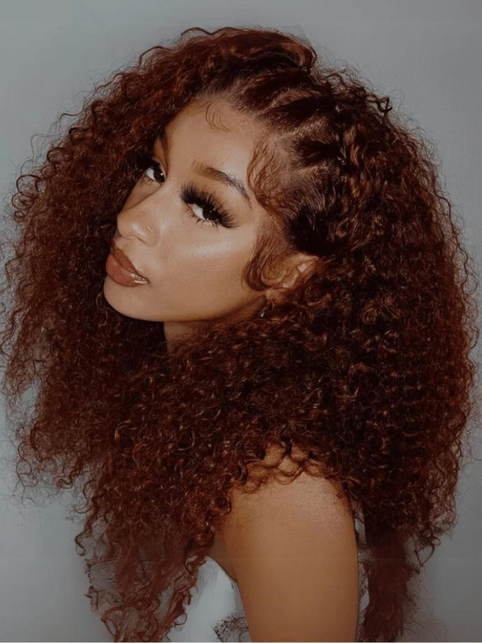 UNice 7x5 Bye-Bye Knots™ Wig Glueless Lace Reddish Brown Bouncy Curly Trendy Color Wig With Bleached Knots