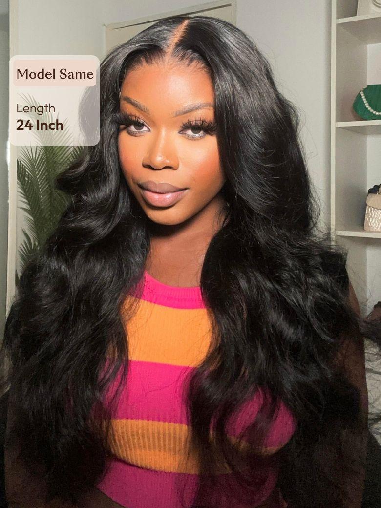 UNice 13x6  Invisible Lace & 13x4 Pre-Everything™ Lace Frontal Body Wave Black Wig With Invisi Drawstring