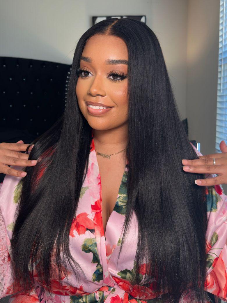 [From 20 Inch]7x5 ByeBye Knots™ Wig Glueless Lace Black Yaki Straight Wig