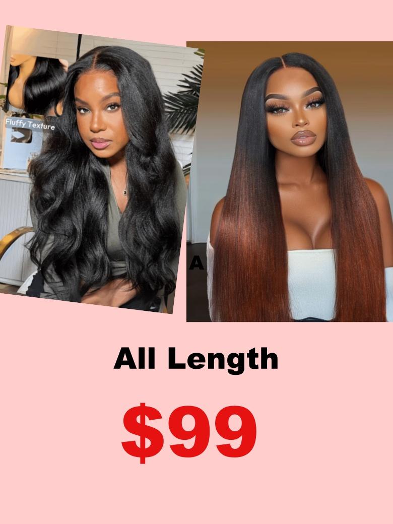 [All $99]Natural Black Yaki V Part Real Scalp Wig with Soft Layers& Black to Reddish Brown Ombre Yaki Straight Glueless Wig 150% Density