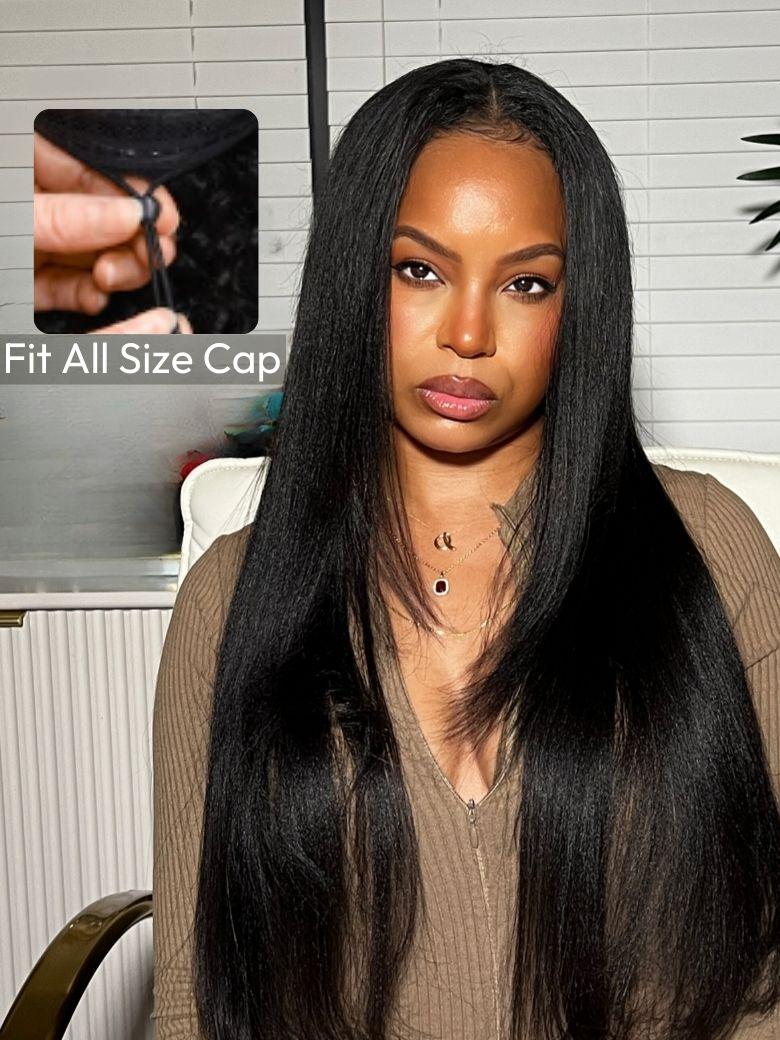 [US Only] 14 Inch EasiContour V Part Glueless Yaki Glueless Wig 150% Density
