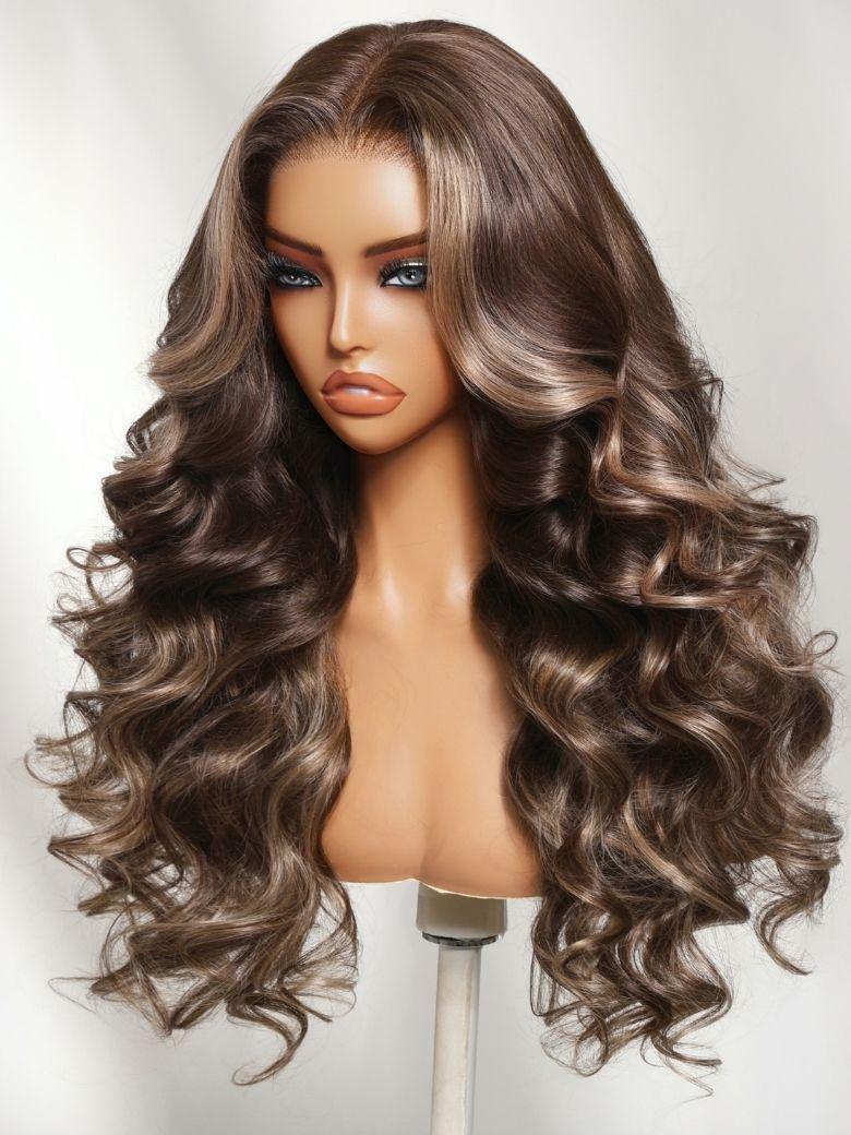 UNice 7x5 Bye Bye Slip™ Lace Black with Blonde and Caramel Highlights Full Curly Wig with Defined Curls For Beginners