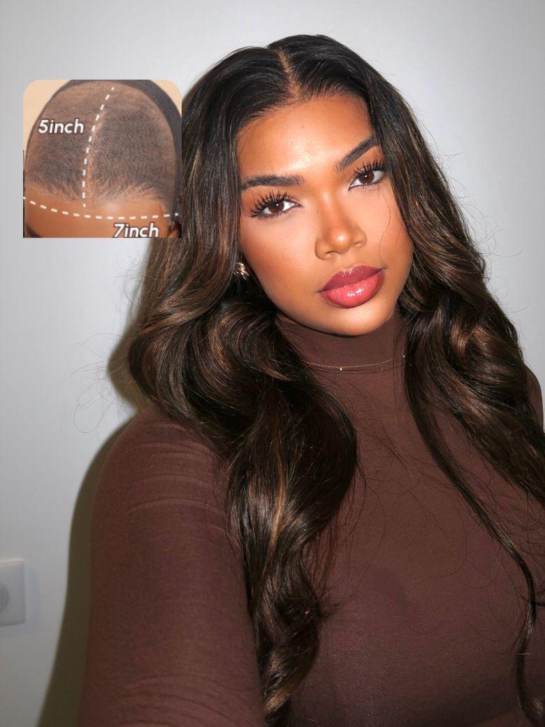 7x5 Bye Bye Knots Wig Glueless Lace Black to Chestnut Brown Ombre Loose Wave Wig With Bleached Knots 150% Density