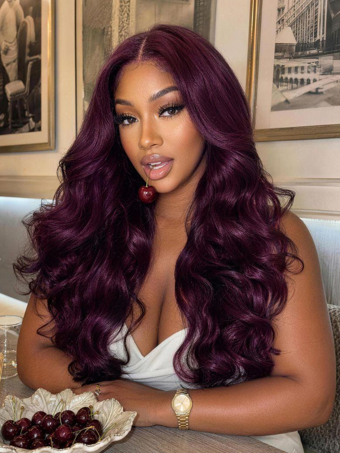 UNice 13x4 Bye Bye Slip™ Lace Frontal Purple Burgundy Body Wave Glueless Wig with Invisi Drawstring