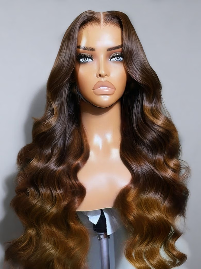13x4/7x5 Lace Black to Chestnut Brown Ombre Yaki Wig& Dark to Light Brown Ombre Body Wave Wig with Drawstring