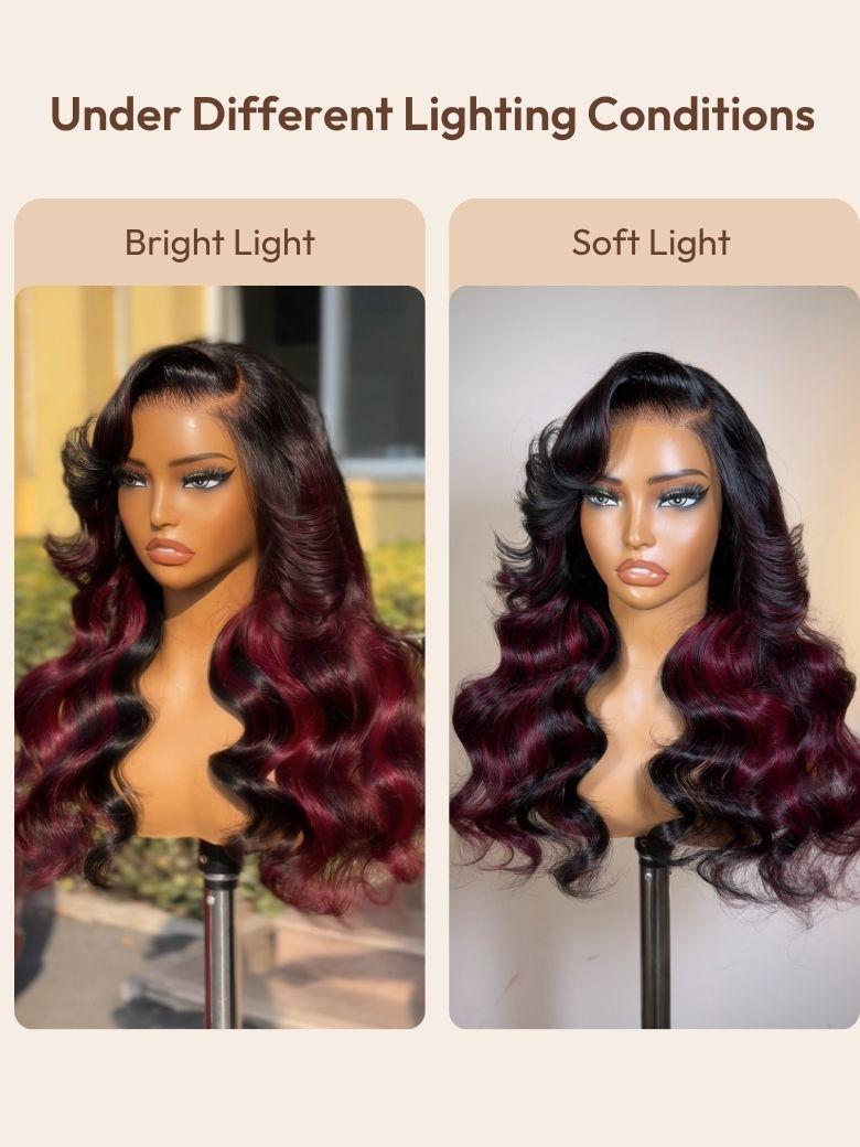 UNice Bye-Bye Knots 7x5 Lace Loose Wave Burgundy Highlights Wig with Face Framing Layers 180% Density