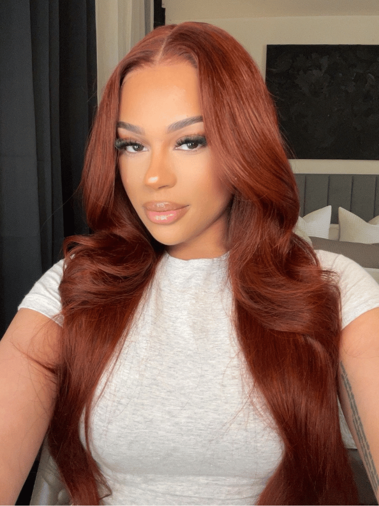 7x5 Bye Bye Slip Wig Glueless Lace Flattering Sun-Kissed Warm Tones Reddish Brown Body Wave Bleached Knots Drawstring Wig