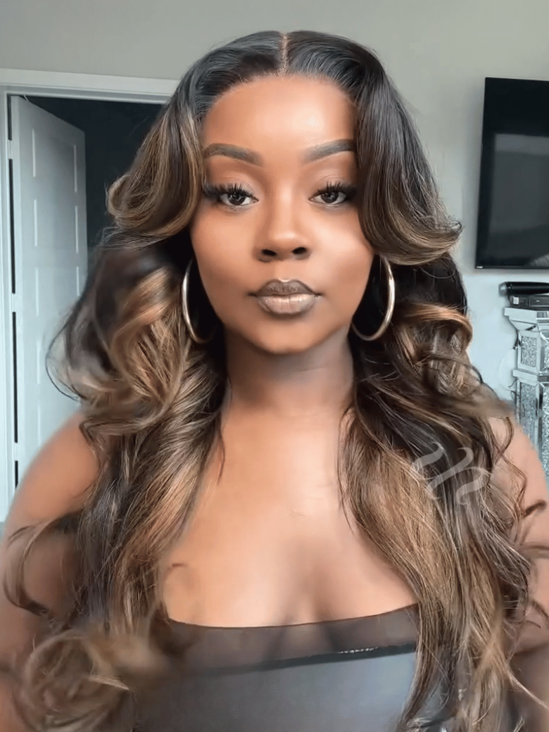 [$100-$50] 7x5 Bye Bye Slip™ Balayage Highlight Body Wave & Curtain Bangs Wig – Glueless Lace Pull & Go with Invisi Drawstring