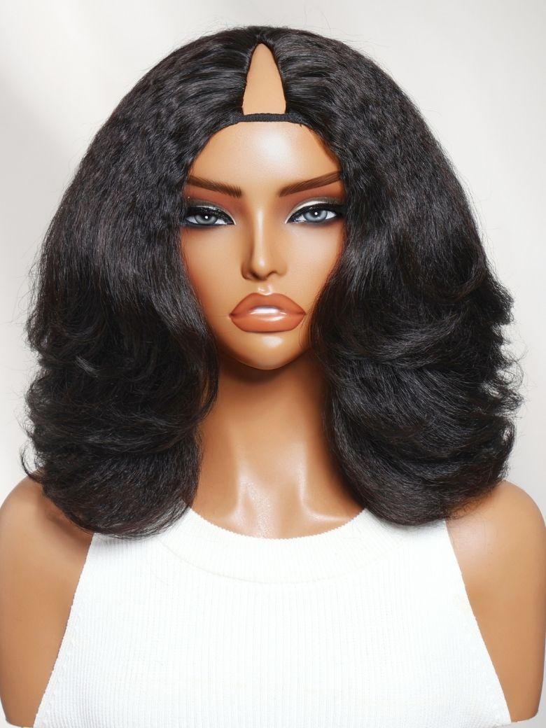 UNice InvisiBlend™ V Part Curly Texture Drawstring Human Hair Wig With Finger Coil Ends