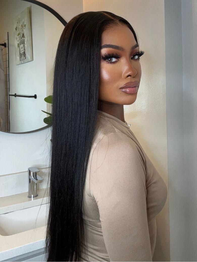 UNice ByeBye Knots™ Wig 7x5 Glueless Lace Black Yaki Straight Wig With Elastic Drawstring 360 Cozy Hug